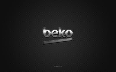 Beko logo, silver shiny logo, Beko metal emblem, gray carbon fiber texture, Beko, brands, creative art, Beko emblem
