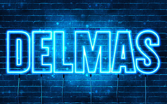 Happy Birthday Delmas, 4k, blue neon lights, Delmas name, creative, Delmas Happy Birthday, Delmas Birthday, popular french male names, picture with Delmas name, Delmas
