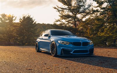 2022, BMW M4 Coupe, F82, front view, exterior, new blue BMW M4, German cars, BMW