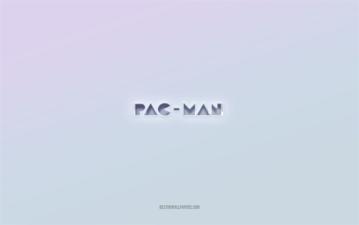 pacman logotyp, utskuren 3d text, vit bakgrund, pacman 3d logotyp, pacman emblem, pacman, pr&#228;glad logotyp, pacman 3d emblem