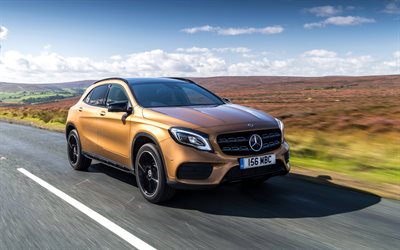 Mercedes-Benz GLA AMG, 2018, 220d, 4MATIC, AMG Line, front view, compact crossover, new gold GLA, Mercedes-Benz