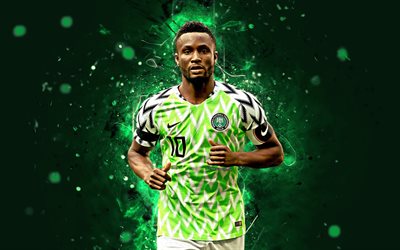 4k, John Obi Mikel, abstract art, Nigeria National Team, fan art, Obi Mikel, soccer, footballers, neon lights, Nigerian football team