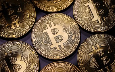 bitcoin, guld mynt, crypto valuta, bitcoin tecken, mynt p&#229; en bl&#229; bakgrund, finansiering begrepp, f&#246;retag, elektroniska pengar