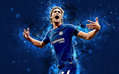 4k, Marcos Alonso, abstract art, football stars, Chelsea, soccer, Alonso, Premier League, footballers, neon lights, Chelsea FC