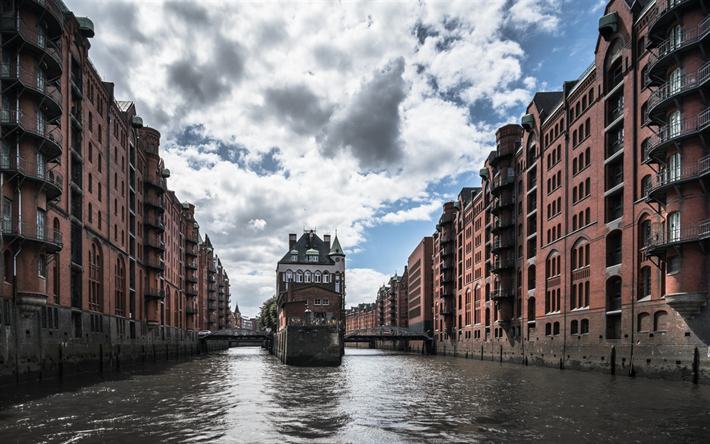 Amburgo, Speicherstadt, summer, harbor, old houses, punti di riferimento, Germany