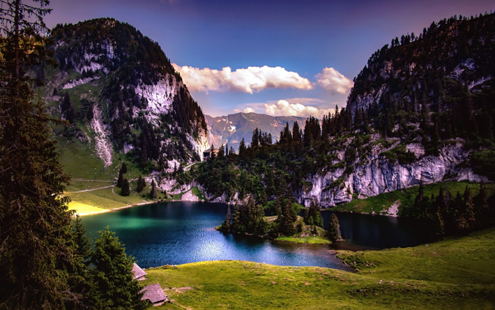 ダウンロード画像 美しい山湖 森林 アルプス 山の風景 Hinterstockensee スイス フリー のピクチャを無料デスクトップの壁紙