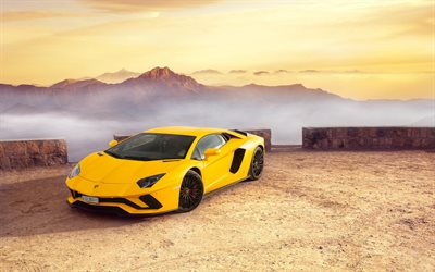 Lamborghini Aventador S, 2018, yellow supercar, sports coupe, new yellow Aventador, Italian sports cars, Lamborghini