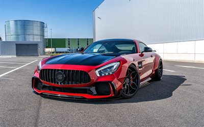 Mercedes-Benz GT S AMG, 2018, PD700GTR, Prior-Design, Widebody Aerodynamic-Kit package, red sports coupe, tuning GT S, black wheels, German sports cars, Mercedes