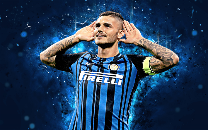 Mauro İcardi, 4k, soyut sanat, Internazionale, futbol, İcardi, Inter Milan, futbolcular, neon ışıkları Serie A, Inter Milan FC