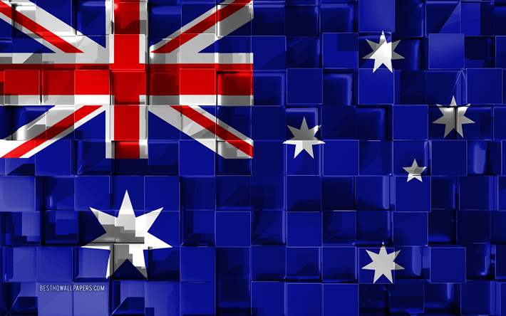 Flagga Australien, 3d-flagga, 3d kuber konsistens, Flaggor i Oceanien l&#228;nder, 3d-konst, Australien, Oceanien, 3d-textur, Australiens flagga