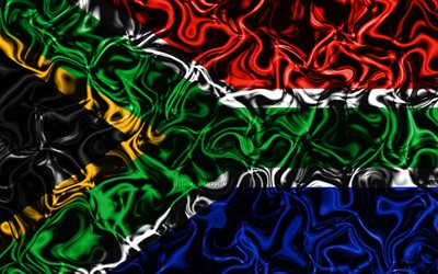 4k, Flag of South Africa, abstract smoke, Africa, national symbols, South African flag, 3D art, South Africa 3D flag, creative, African countries, South Africa