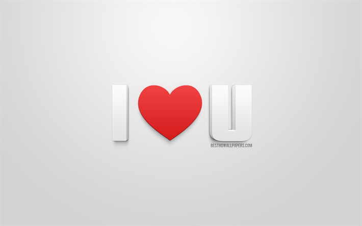 Download wallpapers I love you, 3d art, I love U, white background, love  concepts, romance, 3d red heart for desktop free. Pictures for desktop free