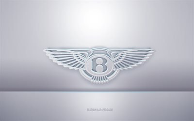 Bentley 3d white logo, gray background, Bentley logo, creative 3d art, Bentley, 3d emblem