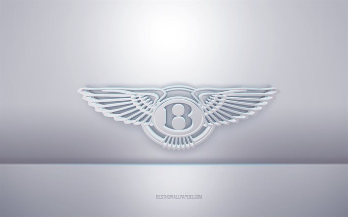 Bentley 3d logotipo branco, fundo cinza, logotipo Bentley, arte 3d criativa, Bentley, emblema 3d