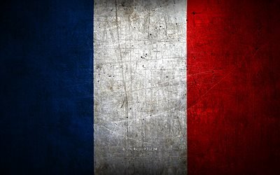 Fran&#231;ais drapeau en m&#233;tal, art grunge, pays europ&#233;ens, Jour de france, symboles nationaux, drapeau de la France, drapeaux en m&#233;tal, Drapeau de la France, Europe, drapeau Fran&#231;ais, France