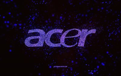 acer glitzer logo, 4k, schwarzer hintergrund, acer logo, lila glitzerkunst, acer, kreative kunst, acer lila glitzer logo
