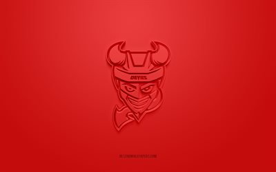 binghamton devils, kreatives 3d-logo, roter hintergrund, ahl, 3d-emblem, american hockey team, american hockey league, new york, usa, 3d-kunst, hockey, binghamton devils 3d-logo