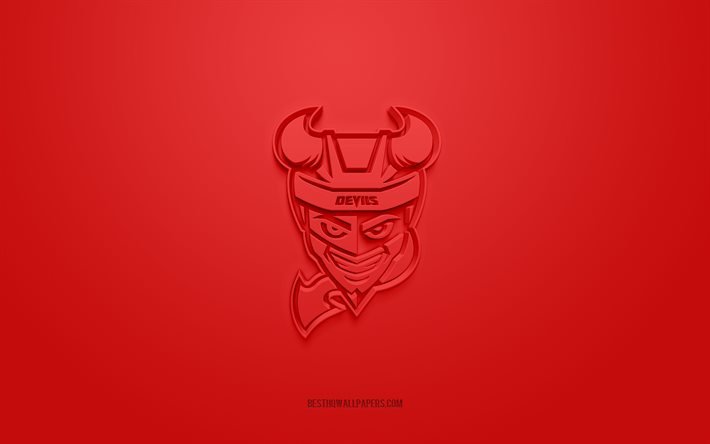 Binghamton Devils, yaratıcı 3D logo, kırmızı arka plan, AHL, 3d amblem, Amerikan Hokey Takımı, Amerikan Hokey Ligi, New York, ABD, 3d sanat, hokey, Binghamton Devils 3d logo