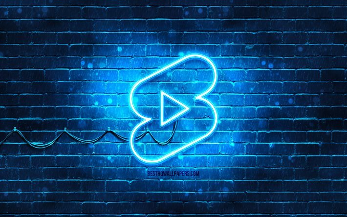 Youtube shorts blue logo, 4k, blue neon lights, creative, blue abstract background, Youtube shorts logo, social network, Youtube shorts