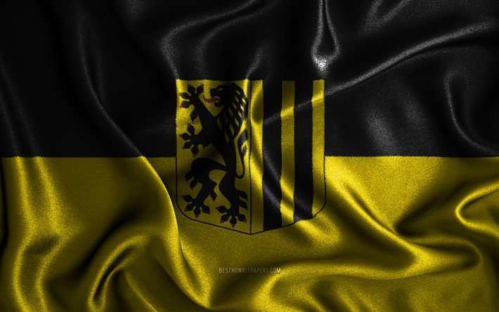 Dresdens flagga, 4k, sidenv&#229;giga flaggor, tyska st&#228;der, tygflaggor, Dresdens dag, 3D-konst, Dresden, Europa, st&#228;der i Tyskland, Dresden 3D-flagga, Tyskland