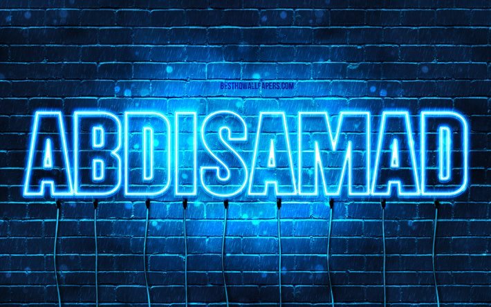 Abdisamad, 4k, wallpapers with names, Abdisamad name, blue neon lights, Happy Birthday Abdisamad, popular arabic male names, picture with Abdisamad name