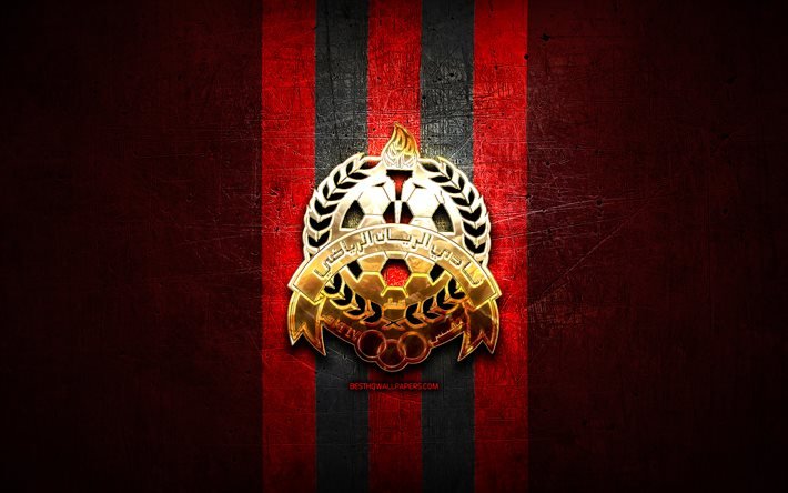 Al-Rayyan FC, logotipo dourado, QSL, fundo de metal vermelho, futebol, clube de futebol do Catar, logotipo do Al-Rayyan, Al-Rayyan SC