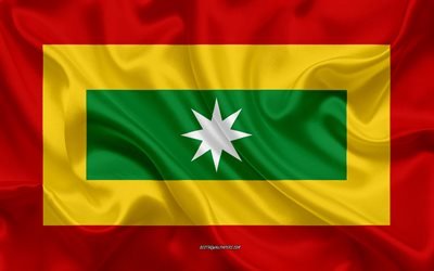 Bandeira de Barranquilla, 4k, textura de seda, Barranquilla, cidade colombiana, bandeira de Barranquilla, Col&#244;mbia