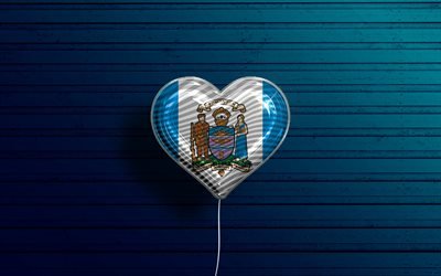 I Love Edmonton, 4k, palloncini realistici, sfondo di legno blu, citt&#224; canadesi, bandiera di Edmonton, Canada, palloncino con bandiera, Edmonton, Giorno di Edmonton