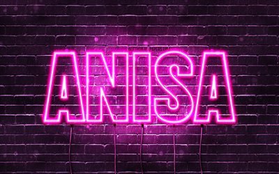 Anisa, 4k, isimleri, bayan isimleri, Anisa adı, mor neon ışıkları, Doğum g&#252;n&#252;n kutlu olsun Anisa, pop&#252;ler arap&#231;a bayan isimleri, Anisa adıyla resimli duvar kağıtları