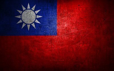 Bandeira de metal de Taiwan, arte do grunge, pa&#237;ses asi&#225;ticos, Dia de Taiwan, s&#237;mbolos nacionais, bandeira de Taiwan, bandeiras de metal, Bandeira de Taiwan, &#193;sia, Taiwan