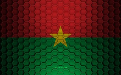 Burkina Faso flag, 3d hexagons texture, Burkina Faso, 3d texture, Burkina Faso 3d flag, metal texture, flag of Burkina Faso