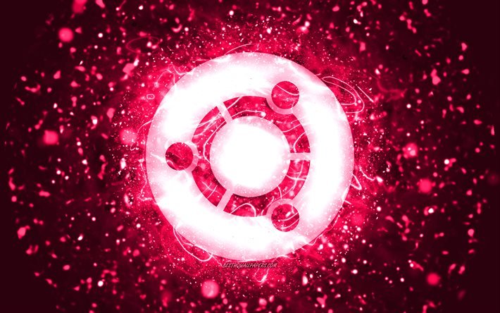 Ubuntu pembe logosu, 4k, pembe neon ışıkları, Linux, yaratıcı, pembe soyut arka plan, Ubuntu logosu, işletim sistemi, Ubuntu