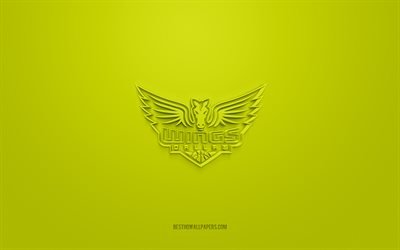 dallas wings, kreatives 3d-logo, gr&#252;ner hintergrund, amerikanischer basketballclub, wnba, texas, usa, 3d-kunst, basketball, dallas wings 3d-logo