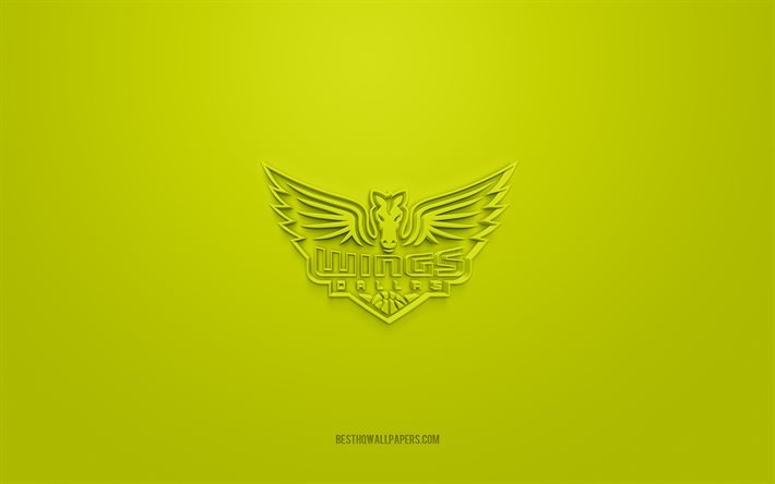 Dallas Wings, yaratıcı 3D logo, yeşil arka plan, Amerikan basketbol kul&#252;b&#252;, WNBA, Texas, ABD, 3d sanat, basketbol, Dallas Wings 3d logosu