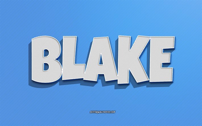 Blake, fond de lignes bleues, fonds d&#39;&#233;cran avec des noms, nom Blake, noms masculins, carte de voeux Blake, dessin au trait, photo avec nom Blake