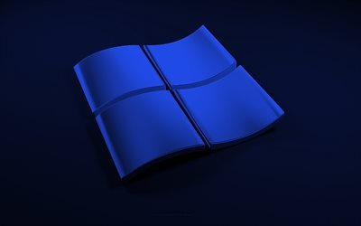 Windows 3d dark blue logo, dark blue background, Windows, creative 3d art, Windows logo, 3d emblem, Windows 3d logo