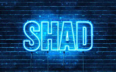Shad, 4k, sfondi con nomi, nome Shad, luci al neon blu, buon compleanno Shad, nomi maschili arabi popolari, foto con nome Shad