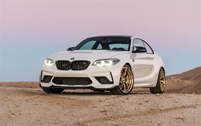 BMW M2 CS, 2021, front view, new white M2, tuning M2, German cars, BMW