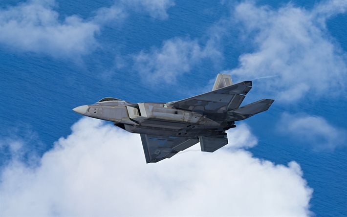 Boeing F-22 Raptor, American fighter, United States Air Force, American strike aircraft, military aircraft in the sky