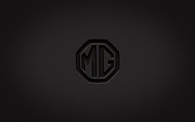MG karbon logosu, 4k, grunge sanat, karbon arka plan, yaratıcı, MG siyah logosu, otomobil markaları, MG logosu, MG