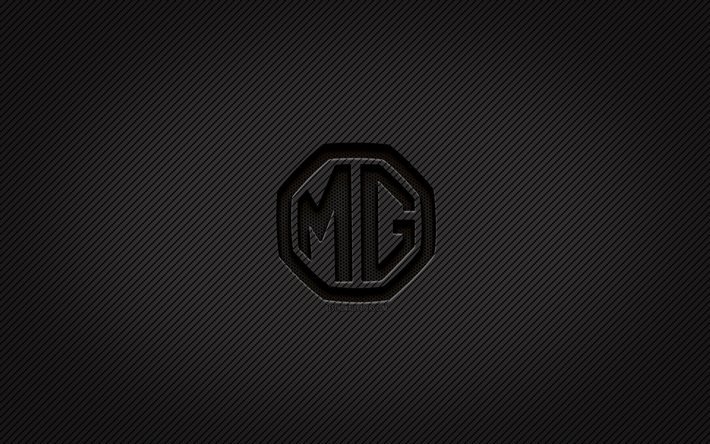MG carbon logo, 4k, grunge art, carbon background, creative, MG black logo, cars brands, MG logo, MG