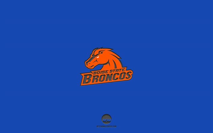 Boise State Broncos, sfondo blu, squadra di football Americano, emblema dei Boise State Broncos, NCAA, Idaho, USA, football Americano, logo dei Boise State Broncos