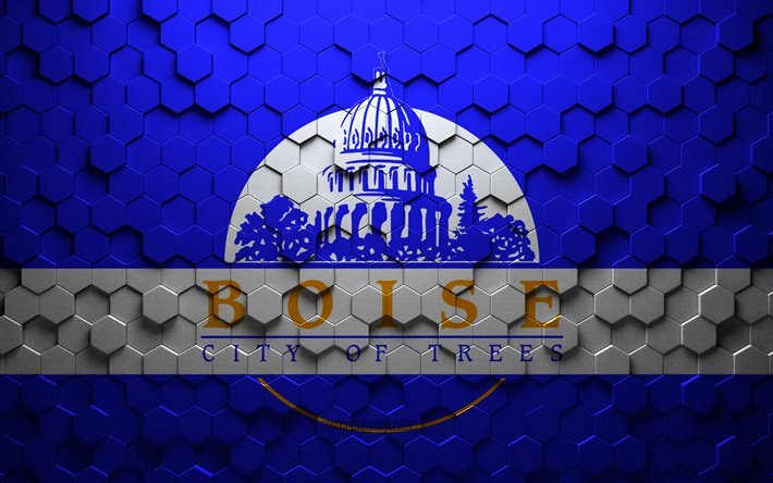 Bandeira de Boise, Idaho, arte em favo de mel, bandeira hex&#225;gonos de Boise, Boise, arte em hex&#225;gonos 3D, bandeira de Boise