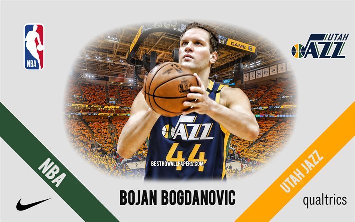 Bojan Bogdanovic, Utah Jazz, Croatian Basketball Player, NBA, portrait, USA, basketball, Vivint Arena, Utah Jazz logo