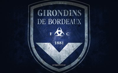 SFC Girondins de Bordeaux, ranskalainen jalkapallojoukkue, sininen tausta, FC Girondins de Bordeaux -logo, grunge-taide, Ligue 1, Ranska, jalkapallo, FC Girondins de Bordeaux -tunnus
