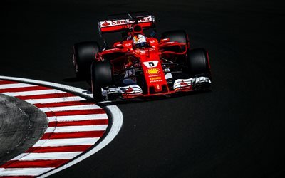 Sebastian Vettel, 4k, movement, Ferrari SF70H, F1, Formula 1, Scuderia Ferrari, raceway