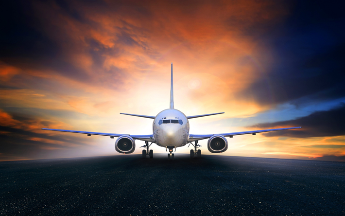 Passenger plane, airport, plane takeoff, air travel, runway