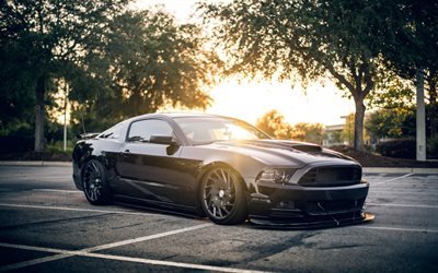 Ford Mustang, Tuning Mustang, auto da corsa, auto Americane, Nero Mustang, Mustang Shellby, Ford
