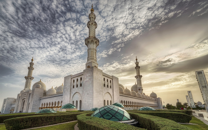 sheikh-zayed-moschee, abu dhabi, sonnenuntergang, vereinigte arabische emirate, abend