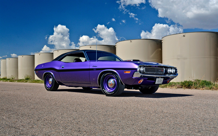 Dodge Challenger, 1970, Retro cars, purple Challenger, american cars, Dodge